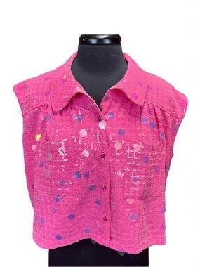 Queen of Sparkles Hot Pink Checker Sequin Sleeveless Jacket Size S
